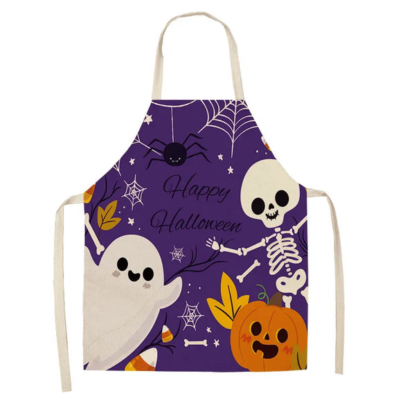 Halloween Apron Cotton Linen Castle Pumpkin Creative Apron Graphic Customization Kitchen Household Oil-Proof Anti-Fouling Apron