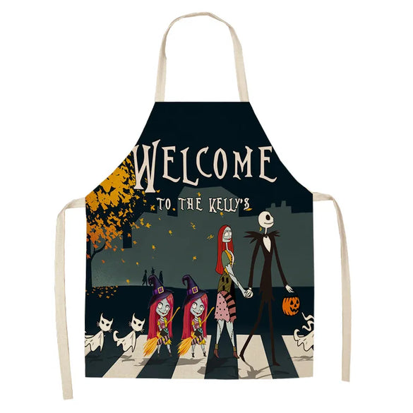 Halloween Apron Cotton Linen Castle Pumpkin Creative Apron Graphic Customization Kitchen Household Oil-Proof Anti-Fouling Apron