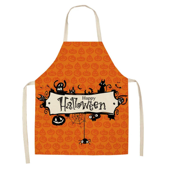 Halloween Apron Cotton Linen Castle Pumpkin Creative Apron Graphic Customization Kitchen Household Oil-Proof Anti-Fouling Apron