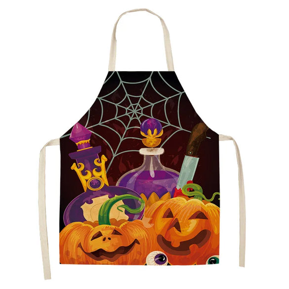 Halloween Apron Cotton Linen Castle Pumpkin Creative Apron Graphic Customization Kitchen Household Oil-Proof Anti-Fouling Apron