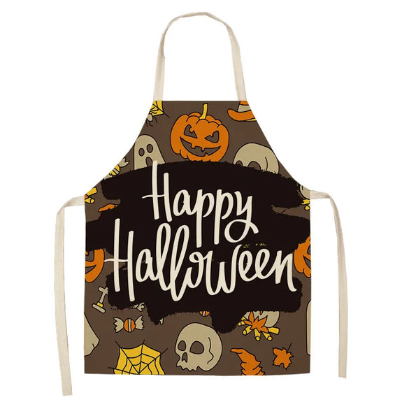 Halloween Apron Cotton Linen Castle Pumpkin Creative Apron Graphic Customization Kitchen Household Oil-Proof Anti-Fouling Apron