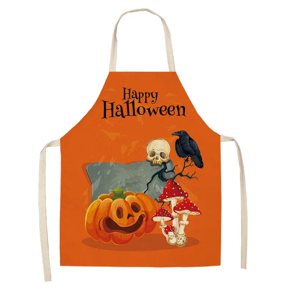 Halloween Apron Cotton Linen Castle Pumpkin Creative Apron Graphic Customization Kitchen Household Oil-Proof Anti-Fouling Apron