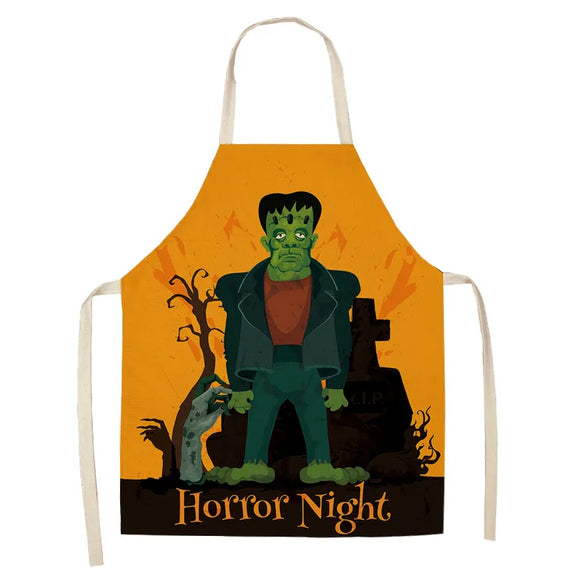 Halloween Apron Cotton Linen Castle Pumpkin Creative Apron Graphic Customization Kitchen Household Oil-Proof Anti-Fouling Apron