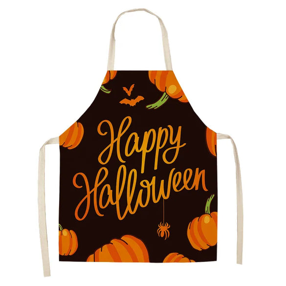 Halloween Apron Cotton Linen Castle Pumpkin Creative Apron Graphic Customization Kitchen Household Oil-Proof Anti-Fouling Apron