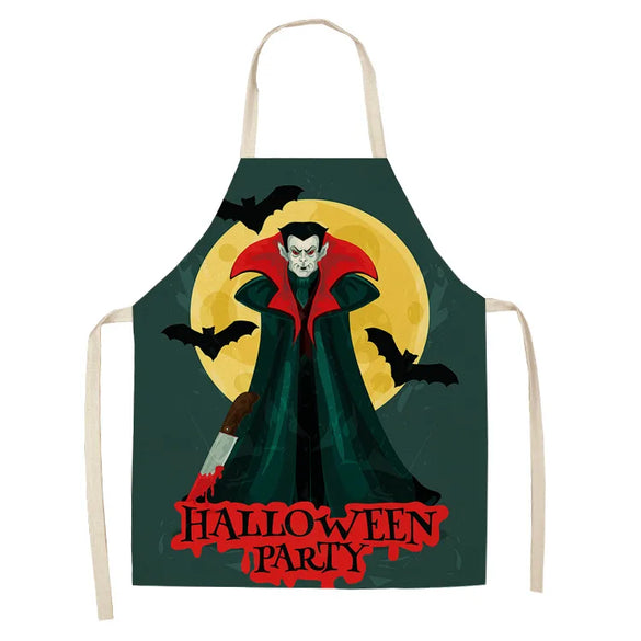 Halloween Apron Cotton Linen Castle Pumpkin Creative Apron Graphic Customization Kitchen Household Oil-Proof Anti-Fouling Apron