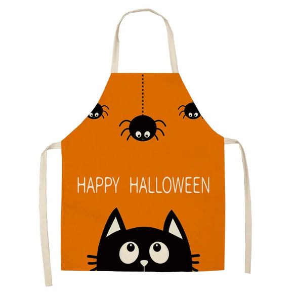 Halloween Apron Cotton Linen Castle Pumpkin Creative Apron Graphic Customization Kitchen Household Oil-Proof Anti-Fouling Apron