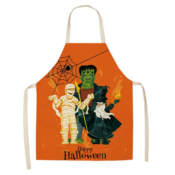Halloween Apron Cotton Linen Castle Pumpkin Creative Apron Graphic Customization Kitchen Household Oil-Proof Anti-Fouling Apron