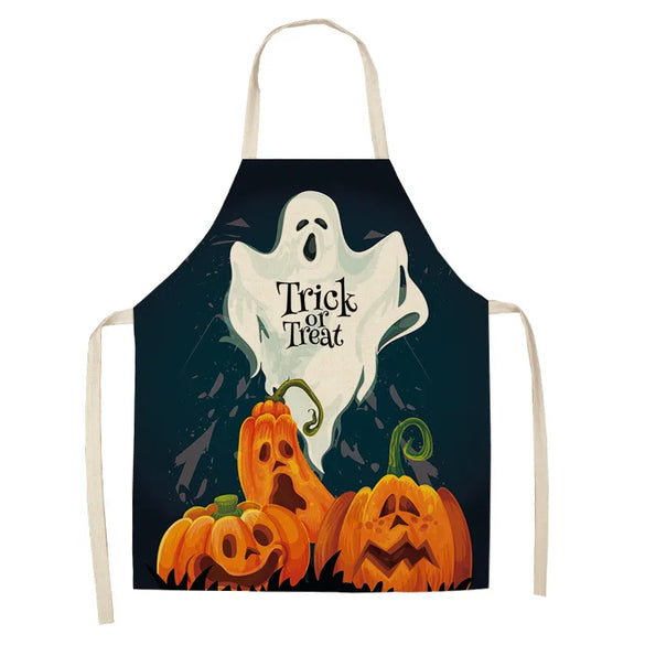 Halloween Apron Cotton Linen Castle Pumpkin Creative Apron Graphic Customization Kitchen Household Oil-Proof Anti-Fouling Apron