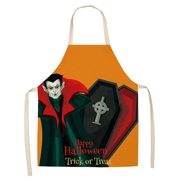 Halloween Apron Cotton Linen Castle Pumpkin Creative Apron Graphic Customization Kitchen Household Oil-Proof Anti-Fouling Apron