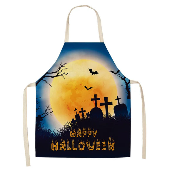 Halloween Apron Cotton Linen Castle Pumpkin Creative Apron Graphic Customization Kitchen Household Oil-Proof Anti-Fouling Apron