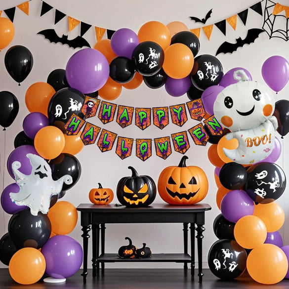 Halloween Balloon Arch Set Balloon Party Background Decoration Latex Aluminum Film Balloon Package Round Shape