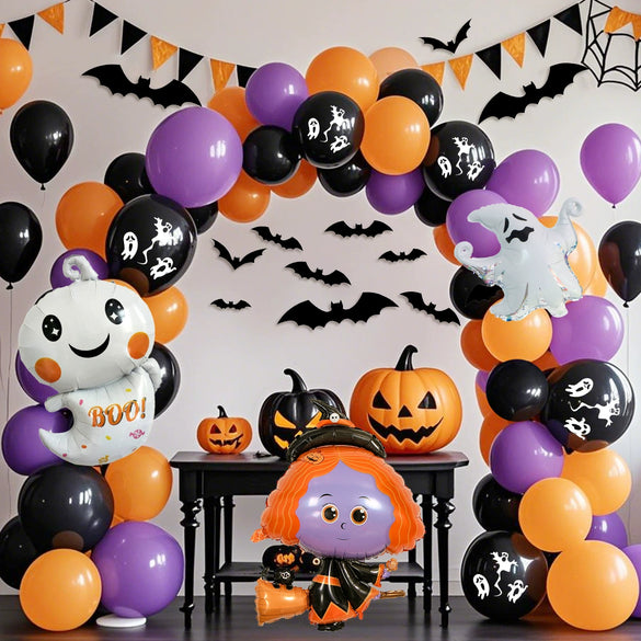 Halloween Balloon Arch Set Balloon Party Background Decoration Latex Aluminum Film Balloon Package Round Shape