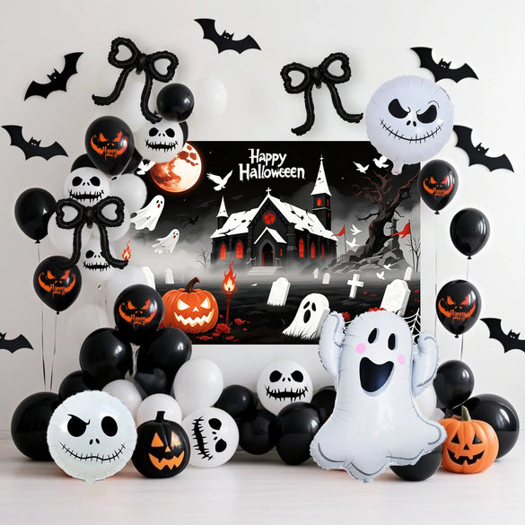 Halloween Balloon Set Aluminum Film And Latex Round Decorative Balloons For Party Background Decoration