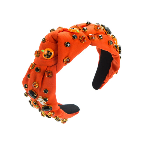 Halloween Cloth Headband With Ghost Pumpkin Diamond Decor Women's Holiday Hair Accessory