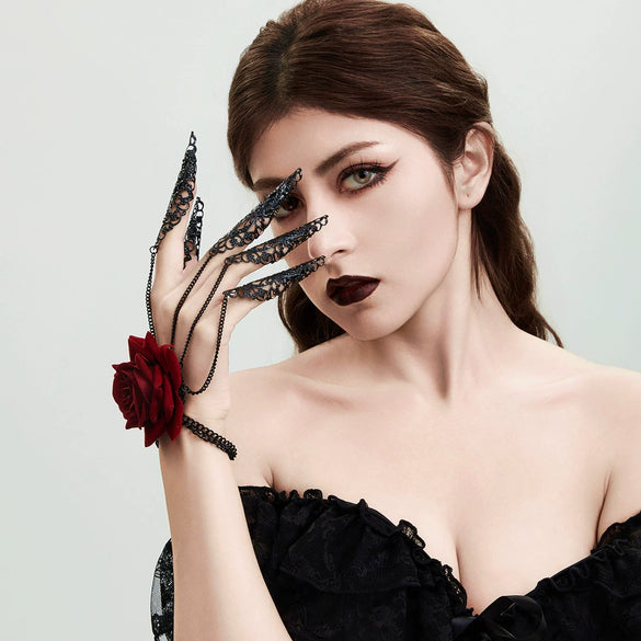 Halloween Dark Style Imitation Pearl Beaded Necklace With Geometric Pattern And Rose Flower Multilayer Tassel Design For Women