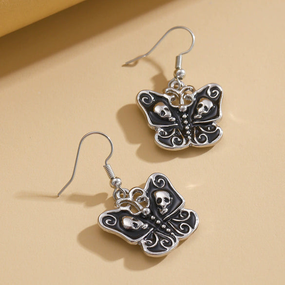 Halloween Earrings Alloy Butterfly Skull Cartoon Gothic Punk Dark Electroplated For Women