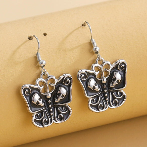 Halloween Earrings Alloy Butterfly Skull Cartoon Gothic Punk Dark Electroplated For Women