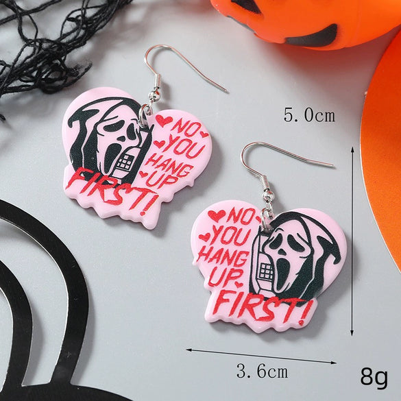 Halloween Earrings Pink Ghost Letters Acrylic Uninlaid Geometric Design Women's