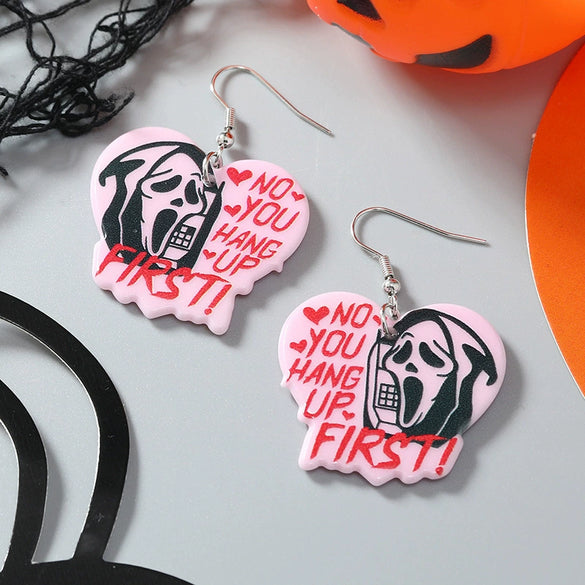 Halloween Earrings Pink Ghost Letters Acrylic Uninlaid Geometric Design Women's