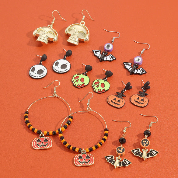 Halloween Earrings Zinc Alloy Geometric Pumpkin Bat Skull Dripping Oil Style