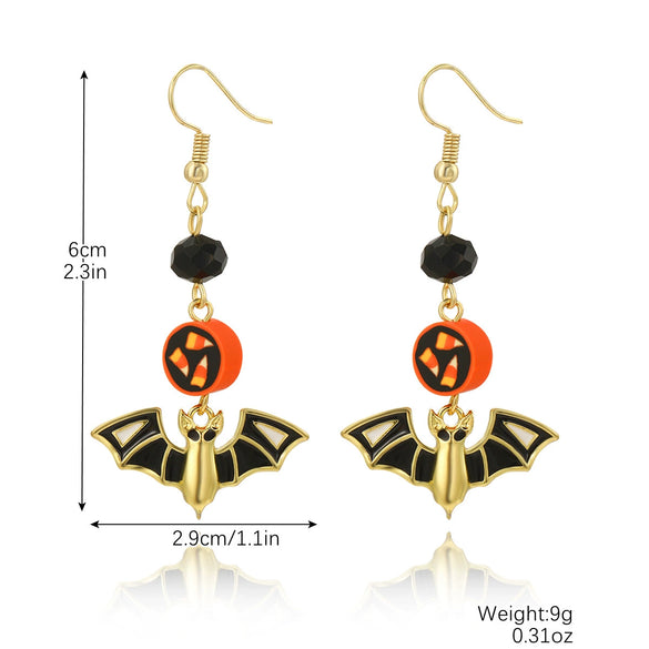 Halloween Earrings Zinc Alloy Geometric Pumpkin Bat Skull Dripping Oil Style