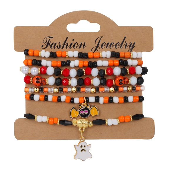 Halloween Funny Skull Rice Bead Bracelet Mixed Material Geometric Pattern Inlaid With Crystal Unisex