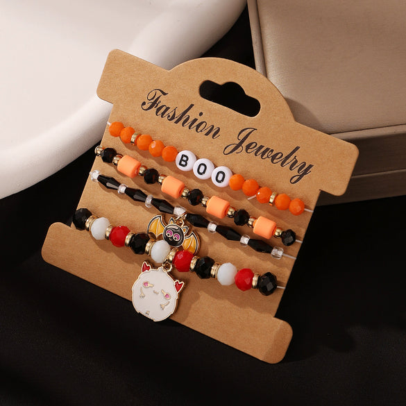 Halloween Funny Skull Rice Bead Bracelet Mixed Material Geometric Pattern Inlaid With Crystal Unisex