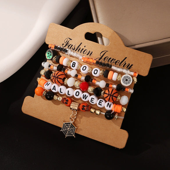 Halloween Funny Skull Rice Bead Bracelet Mixed Material Geometric Pattern Inlaid With Crystal Unisex