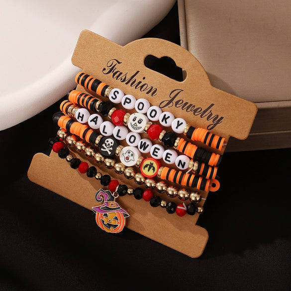 Halloween Funny Skull Rice Bead Bracelet Mixed Material Geometric Pattern Inlaid With Crystal Unisex