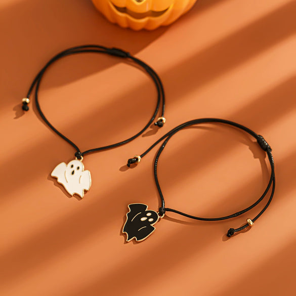 Halloween Ghost Pumpkin Cartoon Elements Alloy Electroplated Funny Drawstring Bracelet For Women