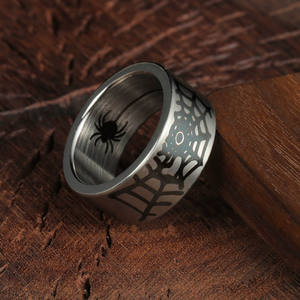 Halloween Insect Pattern Titanium Steel Ring With Electroplating
