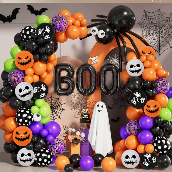 Halloween Latex Balloon Chain Suit With Round Shape And Boo Aluminum Film Balloon For Party Decoration