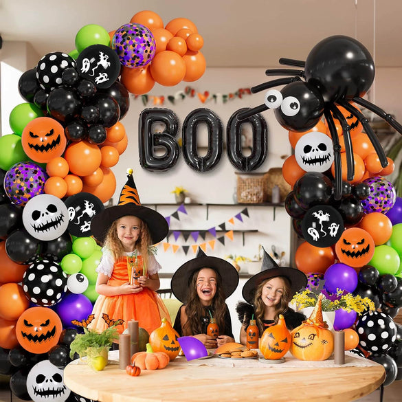 Halloween Latex Balloon Chain Suit With Round Shape And Boo Aluminum Film Balloon For Party Decoration