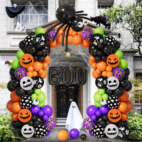 Halloween Latex Balloon Chain Suit With Round Shape And Boo Aluminum Film Balloon For Party Decoration