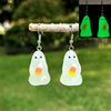 Halloween Luminous Resin Handmade Earrings With Stereo White Ghost Pumpkin Corn Sugar Heart Pendant And Cartoon Characters Pattern