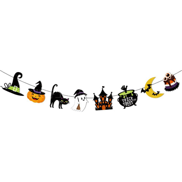 Halloween Paper Pull Flag And Cake Plugin Decoration With Ghost And Witch Elements