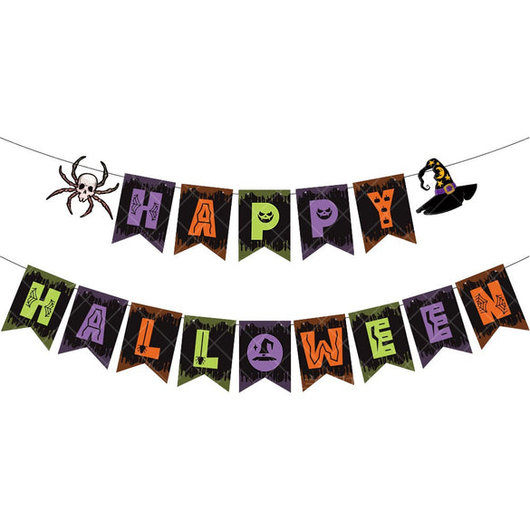 Halloween Paper Pull Flag And Cake Plugin Decoration With Ghost And Witch Elements
