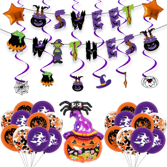 Halloween Party Decoration Aluminum Film And Latex Balloon Suit With Skull Pumpkin Candy Spider Design Round Shape