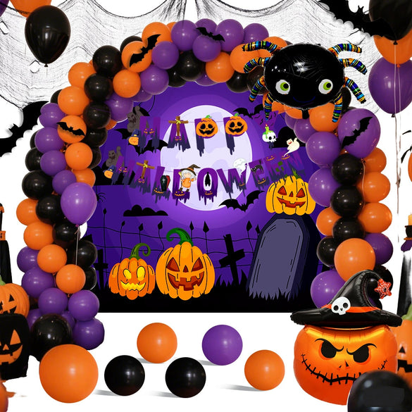 Halloween Party Decoration Black Orange Purple Ghost Festival Pumpkin Hat Balloon Set