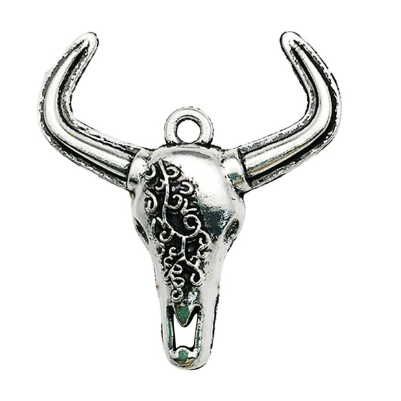 Halloween Retro Style Zinc Alloy Skull And Bull Head Pendant Jewelry Accessories With Electroplating