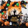 Halloween Series Black Orange Party Balloon Set With Round Latex Balloons And Halloween Background Cloth Theme Decoration
