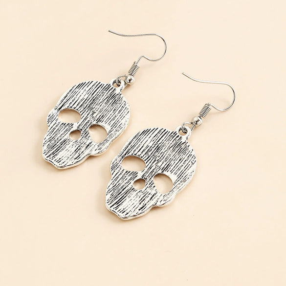 Halloween Skull And Ghost Earrings Geometric Alloy Ear Hooks With Glossy Electroplated Finish Novelty Horror Jewelry
