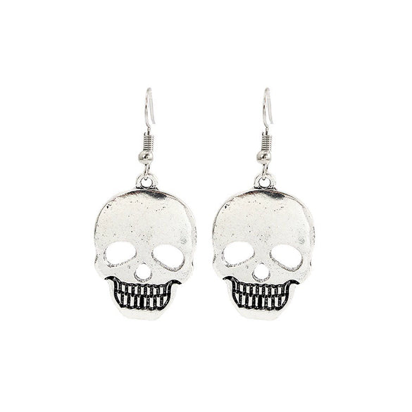 Halloween Skull And Ghost Earrings Geometric Alloy Ear Hooks With Glossy Electroplated Finish Novelty Horror Jewelry