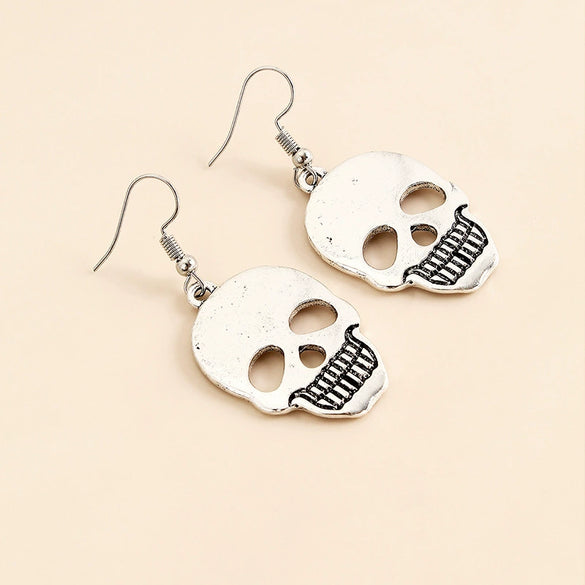 Halloween Skull And Ghost Earrings Geometric Alloy Ear Hooks With Glossy Electroplated Finish Novelty Horror Jewelry