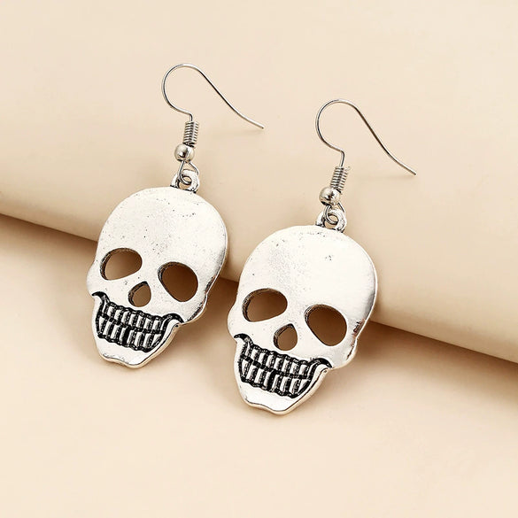 Halloween Skull And Ghost Earrings Geometric Alloy Ear Hooks With Glossy Electroplated Finish Novelty Horror Jewelry