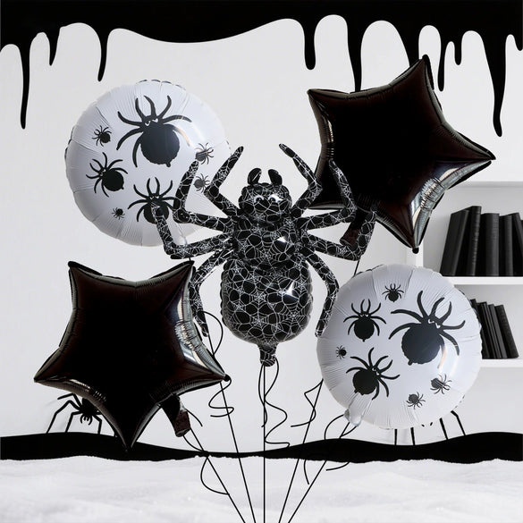 Halloween Spider Aluminum Film Balloon 5Piece Set Round Shape Party Decoration