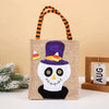 Halloween Square Imitation Linen Tote Bag With Cartoon Pumpkin Witch Pattern