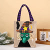 Halloween Square Imitation Linen Tote Bag With Cartoon Pumpkin Witch Pattern