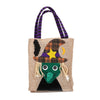 Halloween Square Imitation Linen Tote Bag With Cartoon Pumpkin Witch Pattern