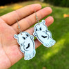 Halloween Thanksgiving Acrylic Double Sided Printed Earrings With Pumpkin White Ghost Cow Black Cat Pendant In Cartoon Animal Zodiac Design For Women